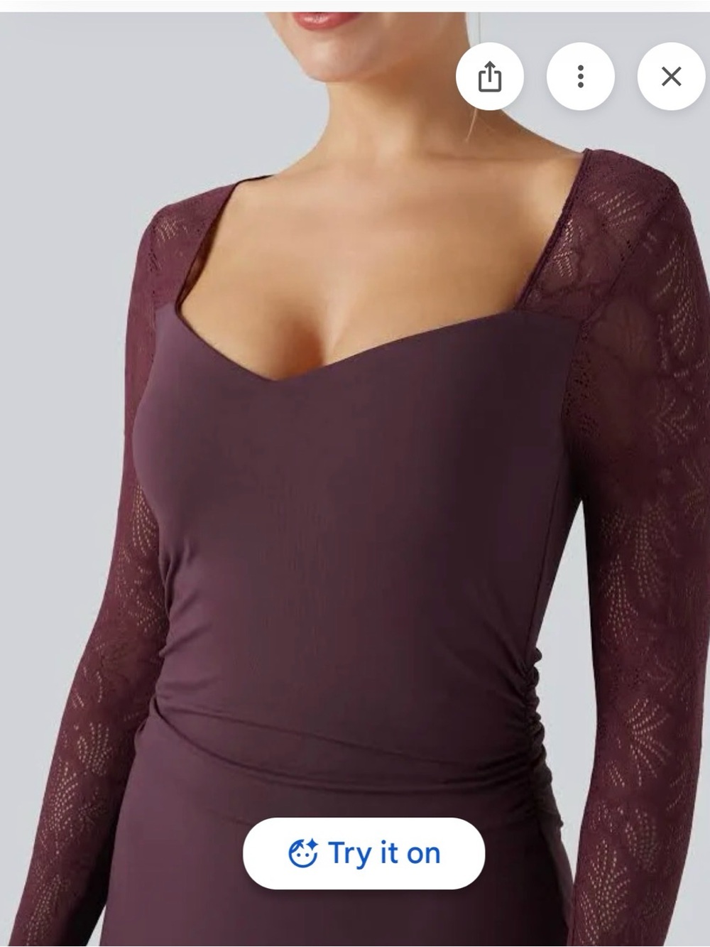 HALARA Plum Long-Sleeve Lace-Sleeve A-Line Dress - Picture 10 of 11